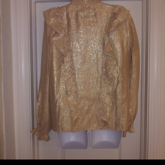 Sezane Filomene Gold Ruffle Blouse Top - Picture 8 of 10